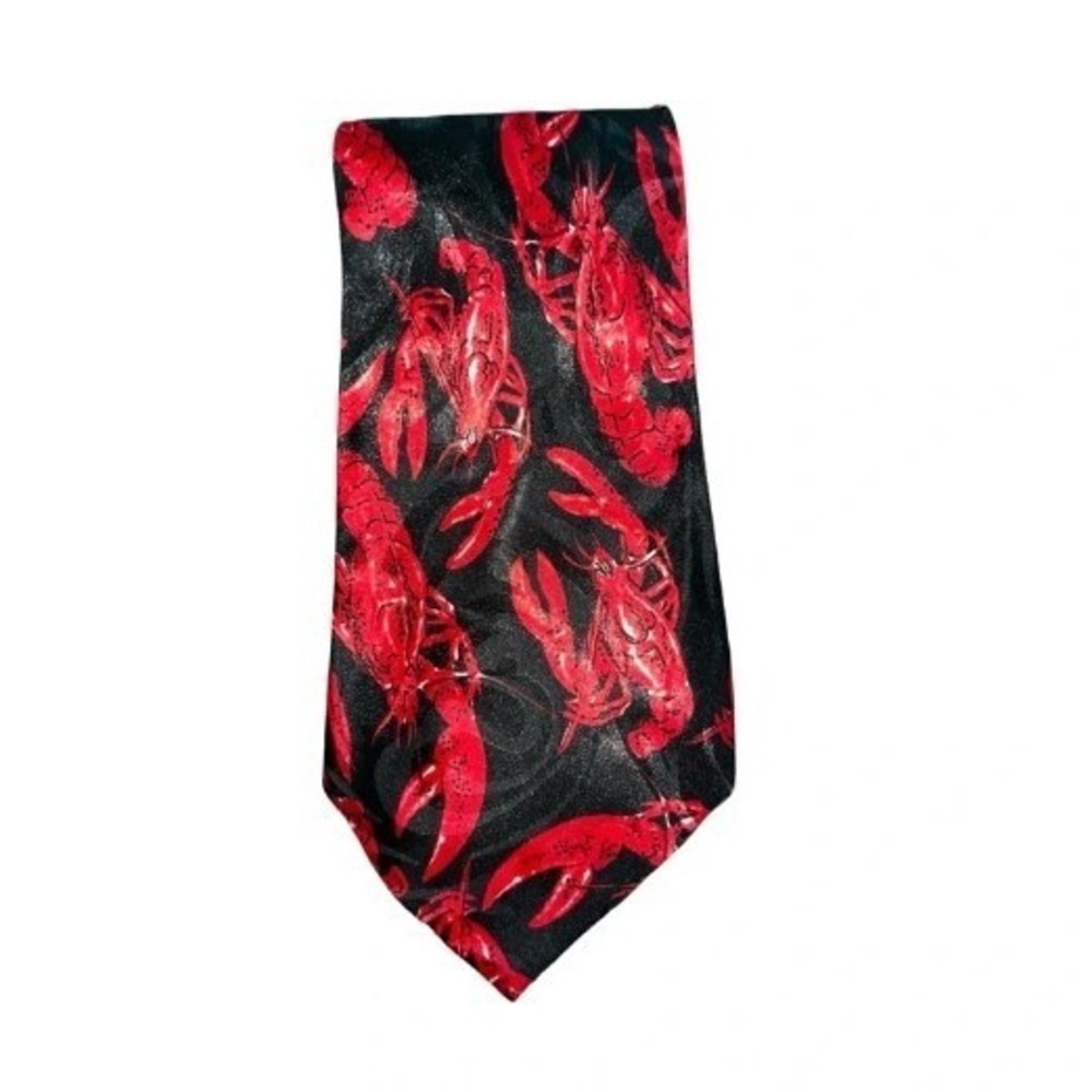 Fratello Tie Lobster print swirling background all over print red black